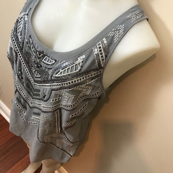 GREY fashion tank Top with sequins and jewels - Picture 2 of 4